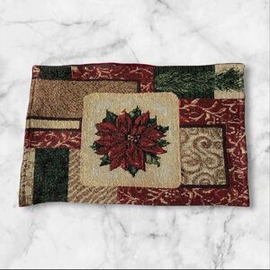 Set of 8 Cloth Metallic Embellished Holiday Poinsettia Placemats 11” x 8” Burgun